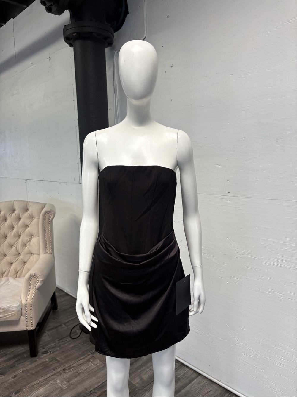 Lulu's Strapless Black Satin Mini Dress